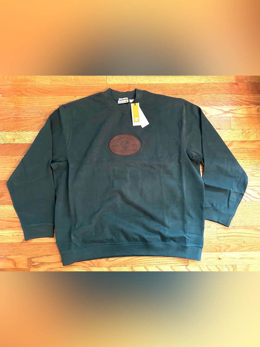 Timberland Dark Green Pullover Sweatshirt with Brown Logo Patch 3x